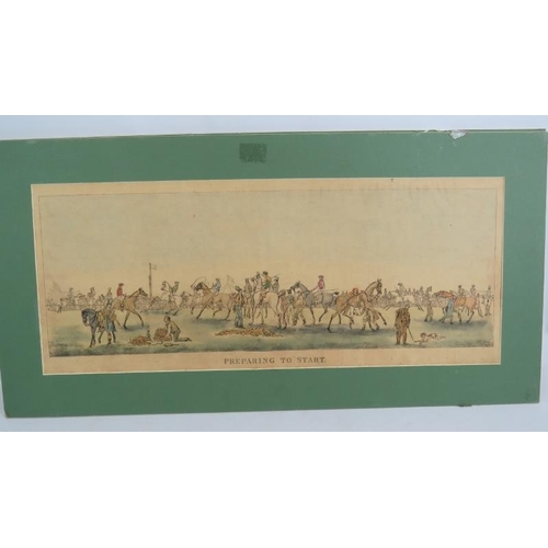 572 - British School (19th century) - Four hand-coloured horse racing engravings, each approx 18cm x 54cm,... 