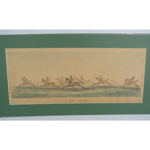 572 - British School (19th century) - Four hand-coloured horse racing engravings, each approx 18cm x 54cm,... 