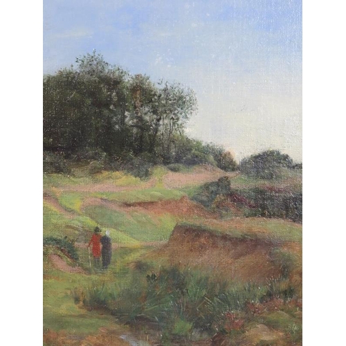 576 - Gaetano Meo (c.1845-1925) - 'Hampstead Heath', oil on canvas, Fine Art Society label verso, remnant ... 