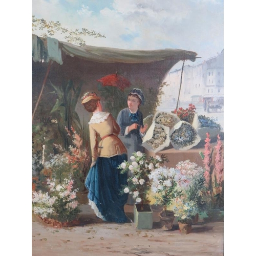 578 - 19th Century School - Ladies at a Flower Market', oil on canvas, 64cm x 48cm, framed.
Condition repo... 