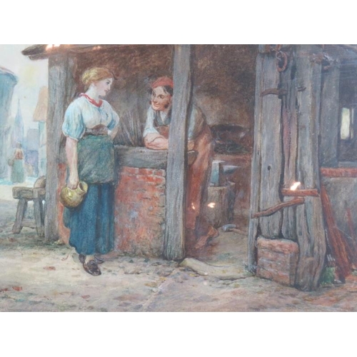 599 - John Dawson Watson (1832-1892) - 'The Village Smithy', watercolour, signed with initials and dated 1... 