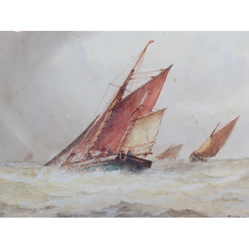 605 - Frederick James Aldridge (1850-1933) - 'Seascape with sail boats', watercolour, signed, 26cm x 38cm,... 