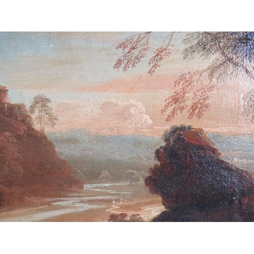 610 - Continental School (19th century) - Classical Panoramic river landscape', oil on panel, 18cm x 30cm,... 