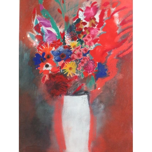 619 - Bouchard (1987) - 'Still life, vase of flowers', pastel, signed and dated, Canadian framers label ve... 