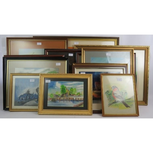 625 - J. Dowd (20th century) - Fourteen various pastel works, all framed.
Condition report: Age related we... 