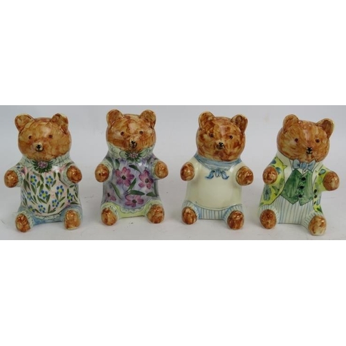 68 - Four Cinque Ports pottery hand decorated bears, two Rye pottery figurines and two colourful Party Pi... 