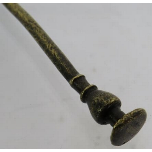 8 - A post Medieval cast brass latten spoon with seal top terminal and possible maker's mark to bowl. Be... 