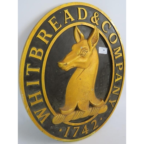 80 - A cast alloy Whitbread & Co Brewery pub sign with a black and gilt finish. Size: 45cm x 39cm.
Condit... 