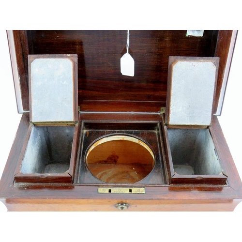 83 - A 19th century rosewood sarcophagus tea caddy of good size with internal fittings and Bramah lock. K... 