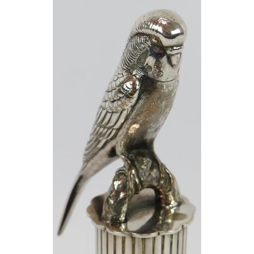 92 - A silver plated car mascot in the form of a Budgerigar perched on a column, circa 1920s, mounted on ... 