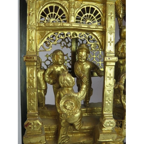 96 - A fine quality intricately carved Chinese Chaozhou giltwood carved panel of exquisite detail, from t... 