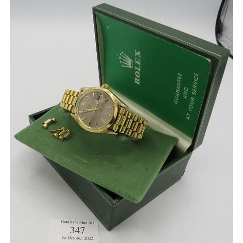 347 - A 1974 gold Rolex perpetual date gentleman's wristwatch with 14ct yellow gold case and 18ct yellow g... 