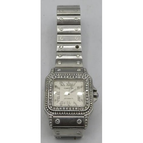 450 - A Cartier ladies Santos diamond and stainless steel watch, model 2319. automatic movement, stainless... 