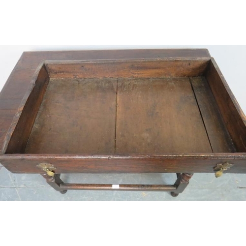 715 - A late 17th century oak side table in unrestored condition, with single drawer featuring original br... 