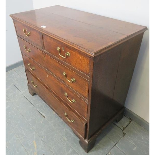 716 - An early 18th century crossbanded oak chest of two short over three long graduated cock-beaded drawe... 