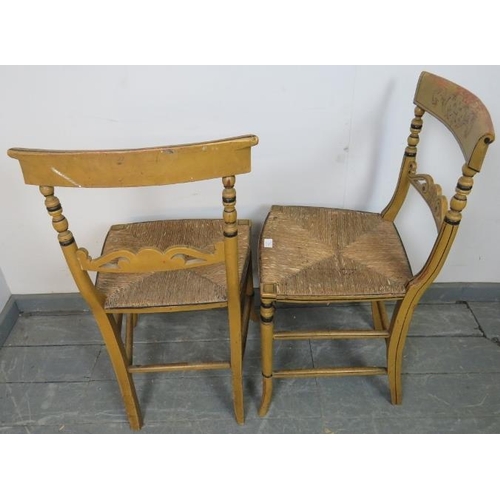 720 - A pair of Regency rush seated side chairs retaining the original polychrome yellow & black paintwork... 