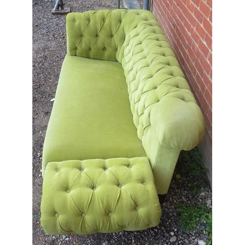 734 - An Edwardian chesterfield two-seater drop-end sofa, upholstered in a gold buttoned material, on ogee... 