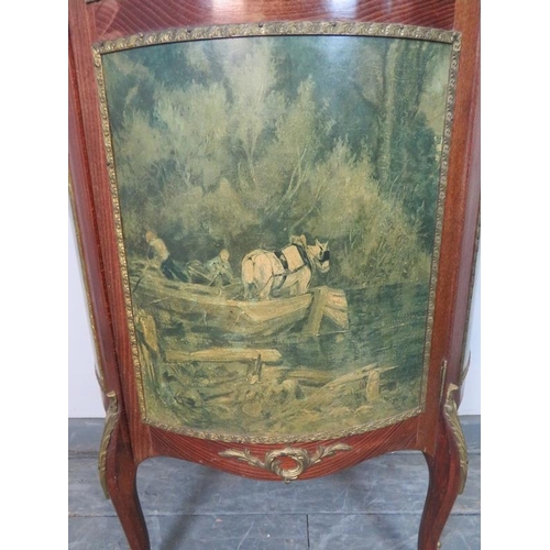 753 - A vintage French Louis XV style ormolu mounted demi lune vitrine in the manner of Vernis Martin, the... 