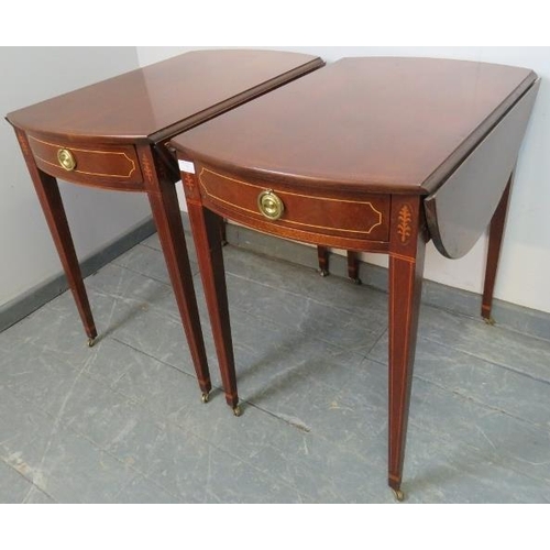 756 - A pair of Regency style mahogany Pembroke tables, strung with satinwood and featuring marquetry inla... 