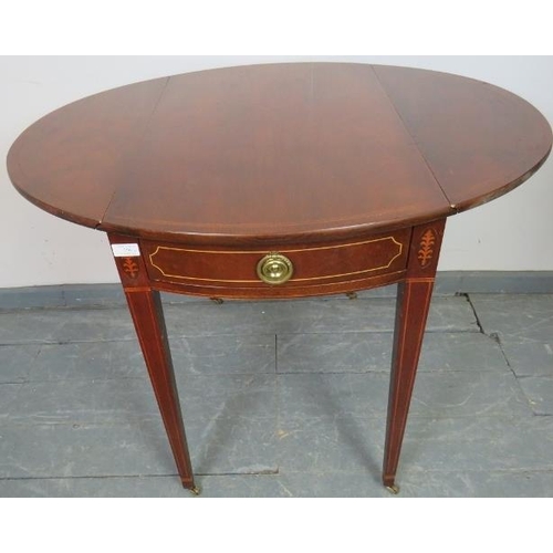 756 - A pair of Regency style mahogany Pembroke tables, strung with satinwood and featuring marquetry inla... 