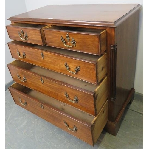 757 - An antique George III style mahogany chest of two short over three long graduated cock beaded drawer... 