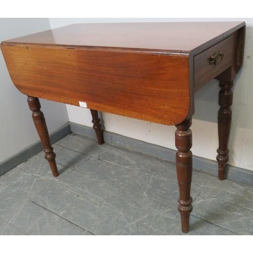 786 - A late Victorian walnut Pembroke table, with drawer to either end, on turned supports. 
Condition re... 