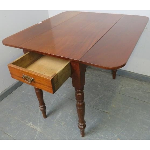 786 - A late Victorian walnut Pembroke table, with drawer to either end, on turned supports. 
Condition re... 