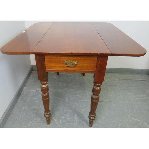 786 - A late Victorian walnut Pembroke table, with drawer to either end, on turned supports. 
Condition re... 