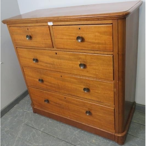 800 - A Victorian walnut chest of two short over three long graduated drawers, on a plinth base. 
Conditio... 