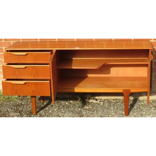 816 - A mid-century teak sideboard by McIntosh, housing three short drawers with scalloped handles and cup... 