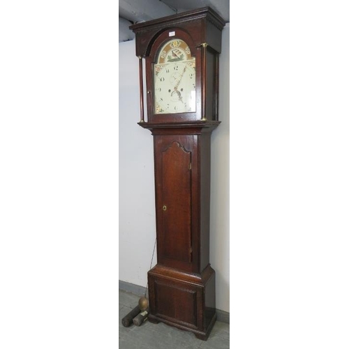 834 - A Georgian oak cased 8-day striking longcase clock by W. Lee of Northampton, the hood with plain fri... 