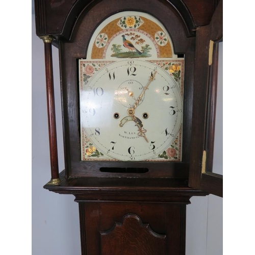 834 - A Georgian oak cased 8-day striking longcase clock by W. Lee of Northampton, the hood with plain fri... 