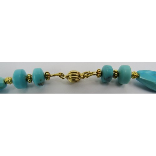 467 - Extremely rare Persian 'Barkhanel turquoise necklace with hand made 22ct gold spacers and an 18ct ye... 