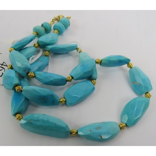 467 - Extremely rare Persian 'Barkhanel turquoise necklace with hand made 22ct gold spacers and an 18ct ye... 