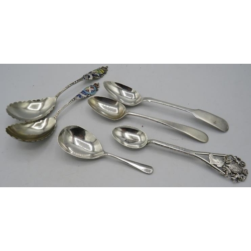 A silver tea caddy spoon, Sheffield 1907. 2 sterling & enamelled