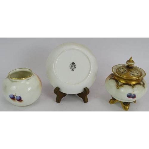 6 - Three pieces of signed Royal Worcester 'Fallen Fruits' bone china, each signed. A small vase signed ... 