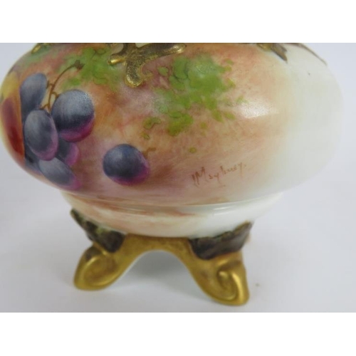 6 - Three pieces of signed Royal Worcester 'Fallen Fruits' bone china, each signed. A small vase signed ... 
