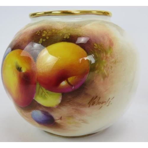 6 - Three pieces of signed Royal Worcester 'Fallen Fruits' bone china, each signed. A small vase signed ... 