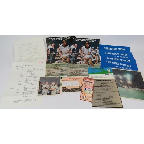 100 - A collection of Bjorn Borg related tennis ephemera including a signed ticket for the Scandinavian Ba... 