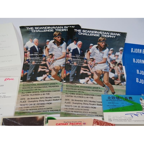 100 - A collection of Bjorn Borg related tennis ephemera including a signed ticket for the Scandinavian Ba... 