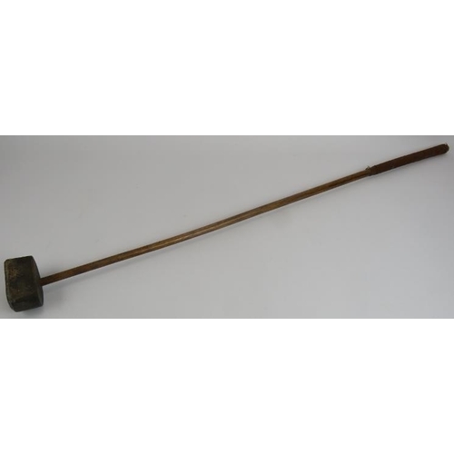 106 - An antique hickory shafted 'Block' putter golf club, lead weighted. Length 103 cm. No maker's marks.... 