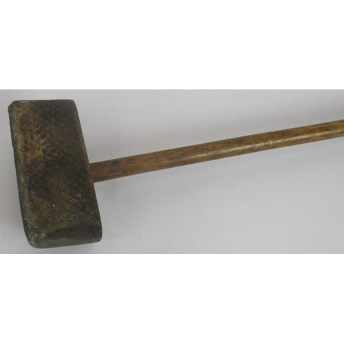 106 - An antique hickory shafted 'Block' putter golf club, lead weighted. Length 103 cm. No maker's marks.... 