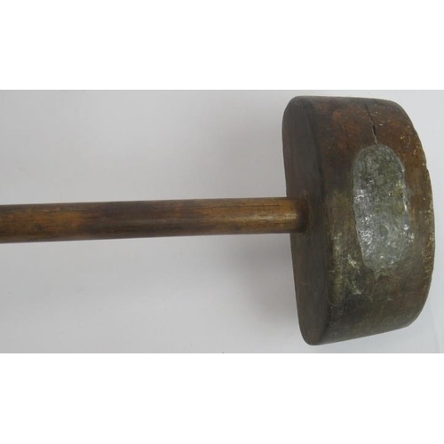 106 - An antique hickory shafted 'Block' putter golf club, lead weighted. Length 103 cm. No maker's marks.... 