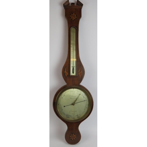 118 - A 19th century wheel barometer in an inlaid case, maker P. Pedraglio, Cranbrook. Height 94cm.
Condit... 