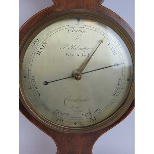 118 - A 19th century wheel barometer in an inlaid case, maker P. Pedraglio, Cranbrook. Height 94cm.
Condit... 