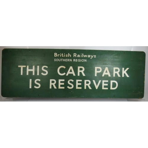 12 - A vintage hand painted wooden British Railways Southern Region Car Park Reserved sign. 183cm x 61cm.... 