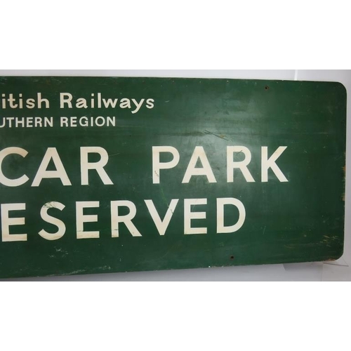 12 - A vintage hand painted wooden British Railways Southern Region Car Park Reserved sign. 183cm x 61cm.... 