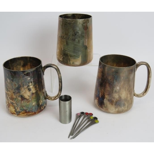 123 - Three heavy quality WW2 era silver plated pint mugs, each engraved 12th June 1940, all stamped with ... 