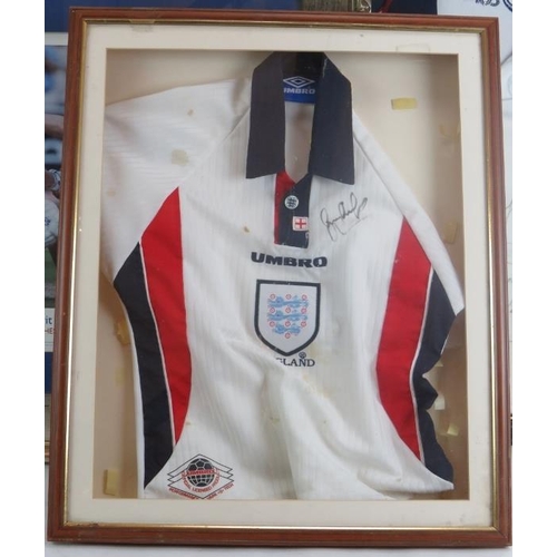 133 - A framed England cricket shirt signed by the 1998 West Indies England Touring Squad, a signed Ashes ... 