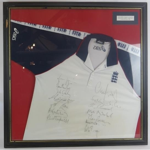 133 - A framed England cricket shirt signed by the 1998 West Indies England Touring Squad, a signed Ashes ... 